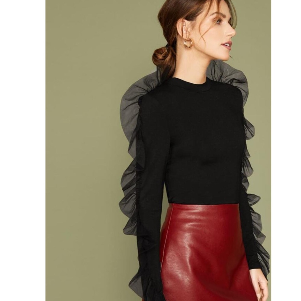 Black Exaggerated Ruffle Top - Picture 9 of 9
